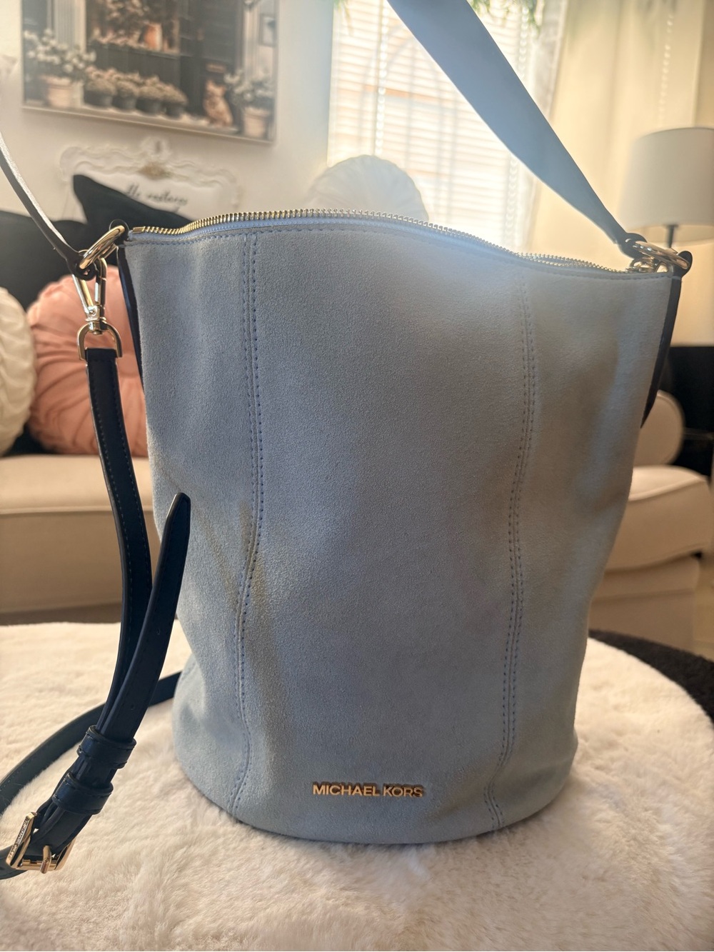 Michael Kors Soft Blue Suede Shoulder Bag